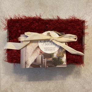 Brand New Demdaco Cranberry Red Fuzzy Polyester Fabric Slipper Socks